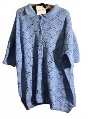 Petal Dew Light Blue Open Knit Short Sleeve Cardigan Sweater Large